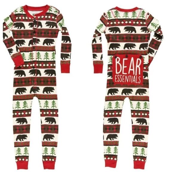 Lazy One Bear Essentials Back Flap Country Print One Piece Lounge Pajamas Sz Med - Picture 2 of 4